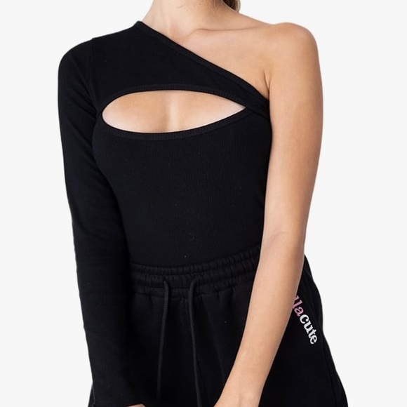 Tops - One Shoulder Cutout Top - Black